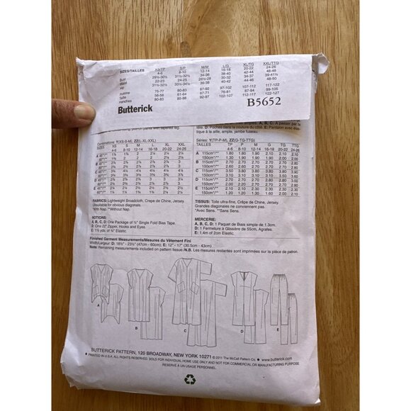 Butterick Top Size LRG - XXL Dress Caftan, Jumpsuit Pants Pattern CUT #B5652 - Picture 3 of 4